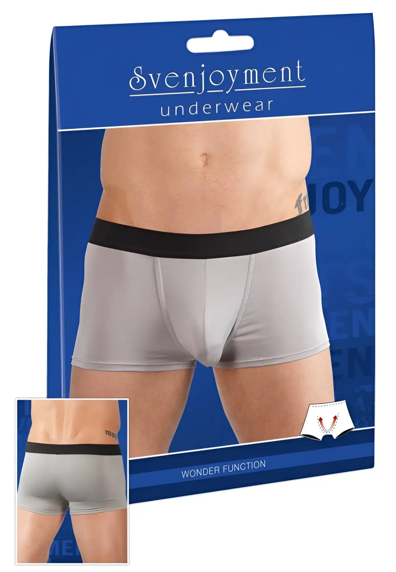 Gray svenjoyment push up microfiber boxer briefs with black elastic waistband size m packaging visible