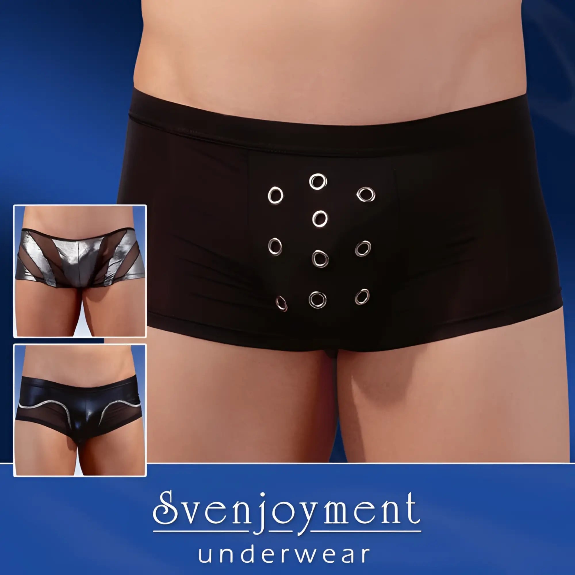 Black satin briefs with silver grommets down the front svenjoyment random surprise boxer brief underwear size m