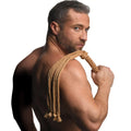 Tan braided rope flogger with tassels designed for swashbuckler inspired impact play and sensory stimulation