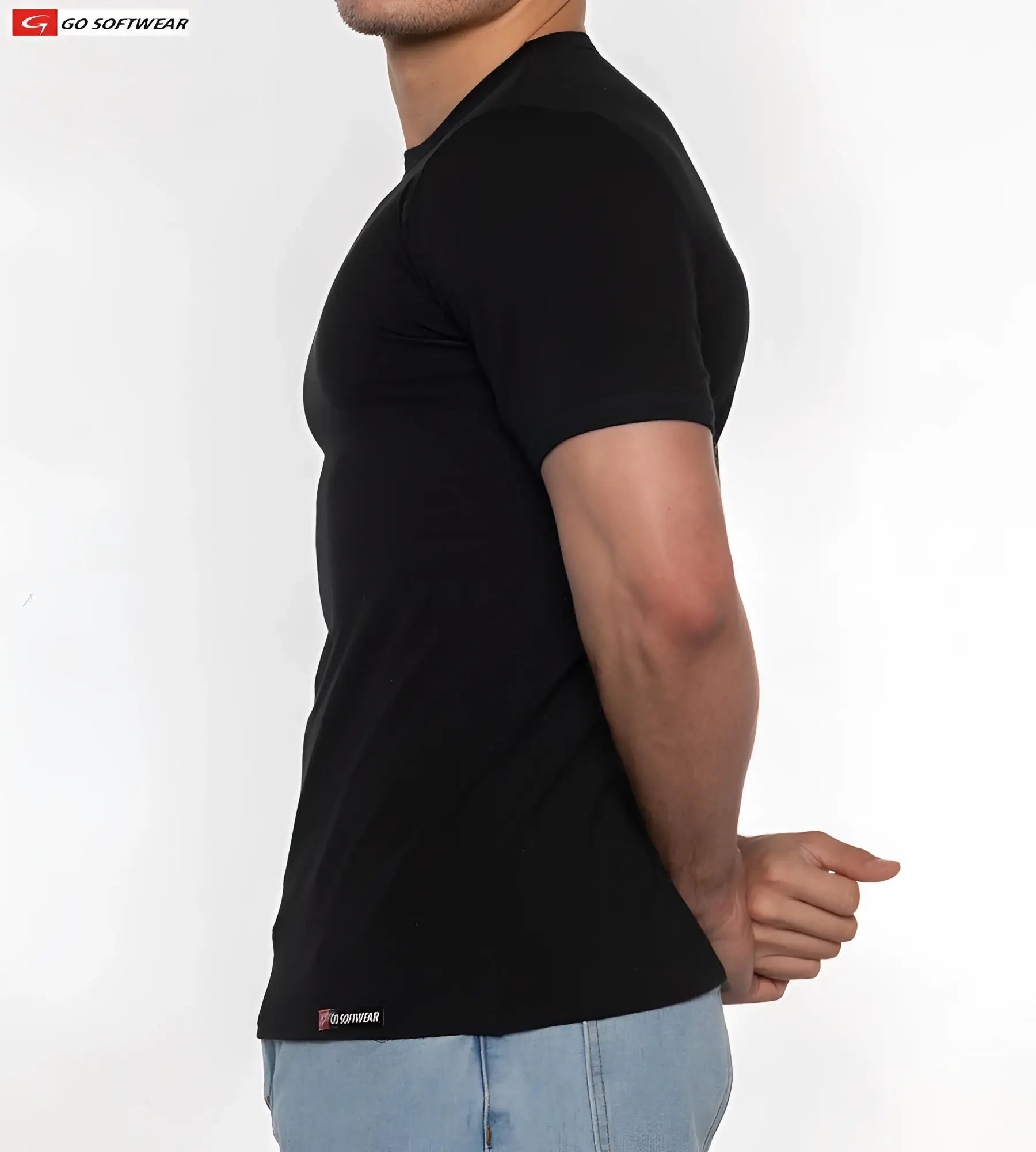 Black short-sleeved crew neck go softwear no sweat tee made from breathable fabric for everyday comfort