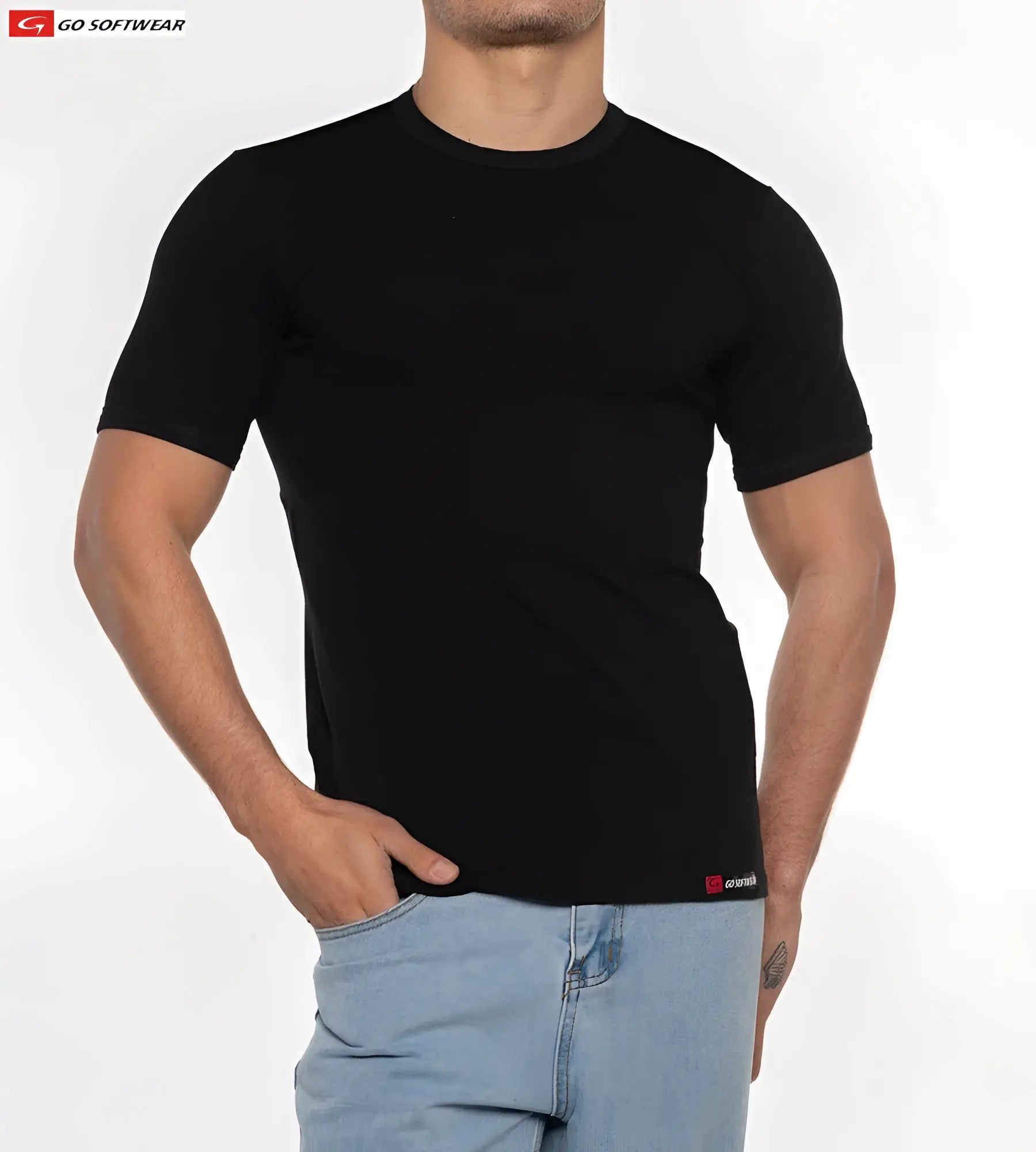 Black short-sleeved crew neck no sweat tee from go softwear made with breathable fabric for everyday comfort