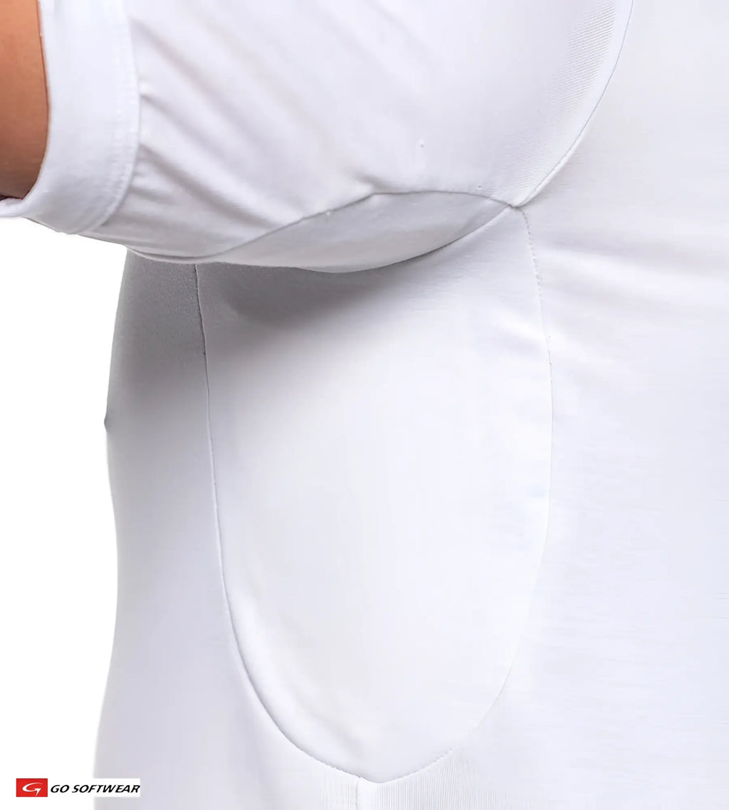 White no sweat tee short-sleeved shirt with subtle ribbed texture and neatly stitched seams