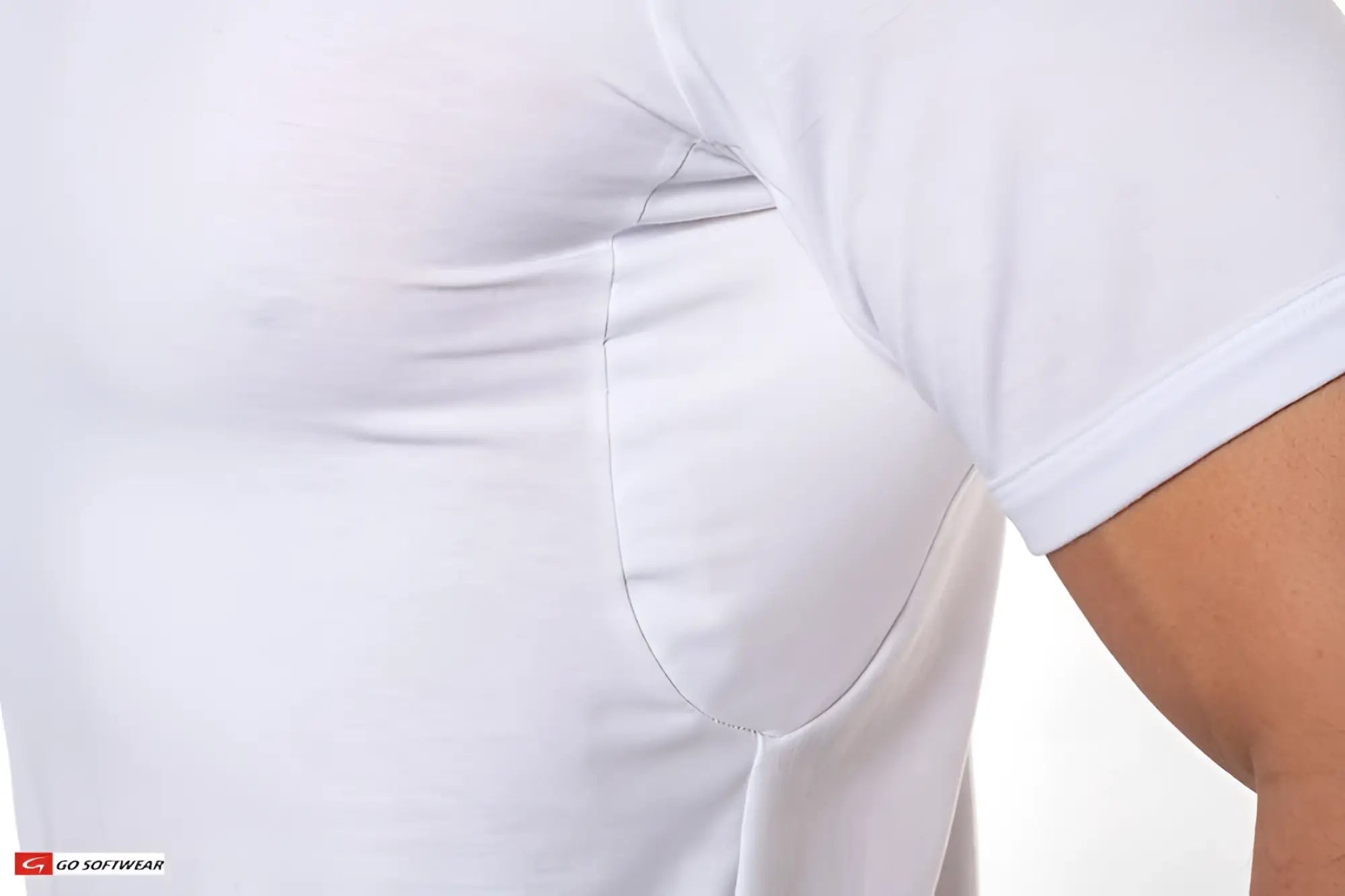 White no sweat tee short-sleeved t-shirt with subtle ribbed texture and discreet side pocket for everyday wear