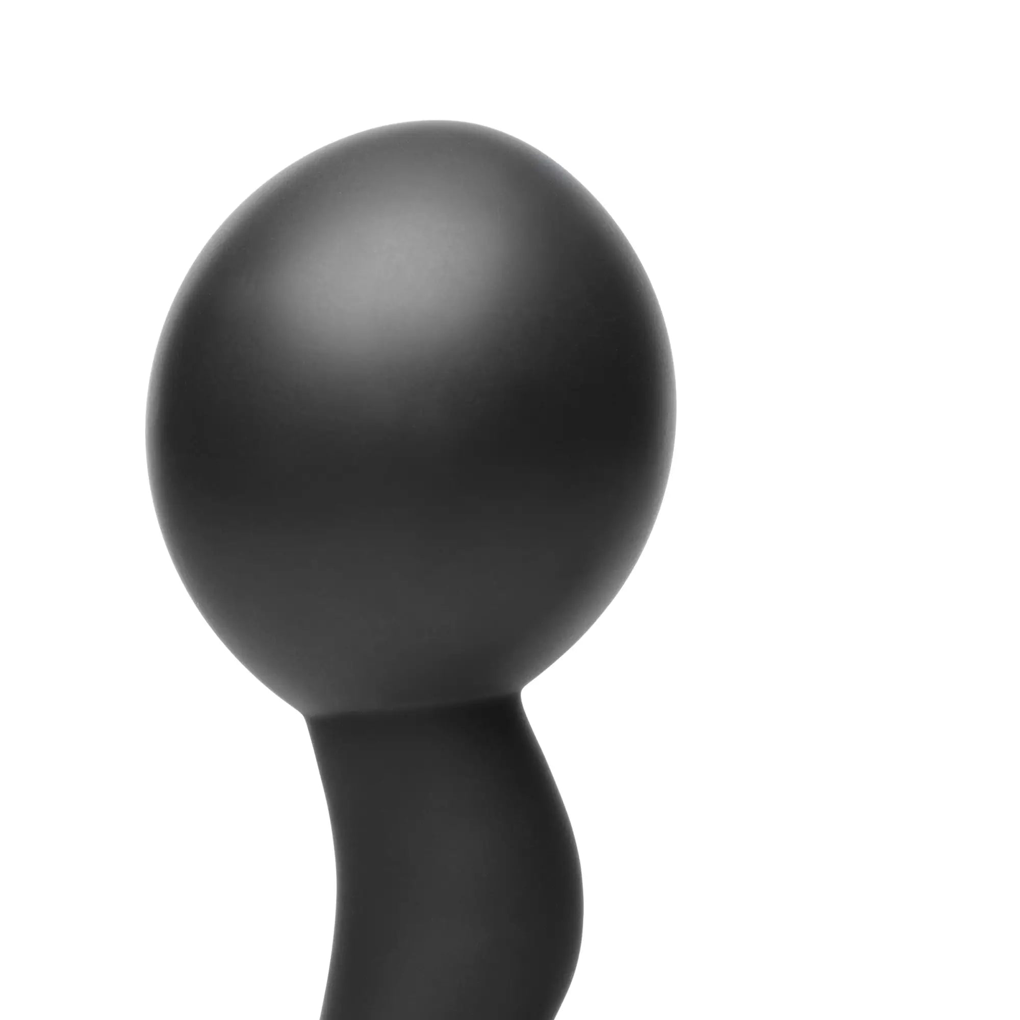 Swell 10X black, matte silicone inflatable prostate plug with a curved stem on a white background.