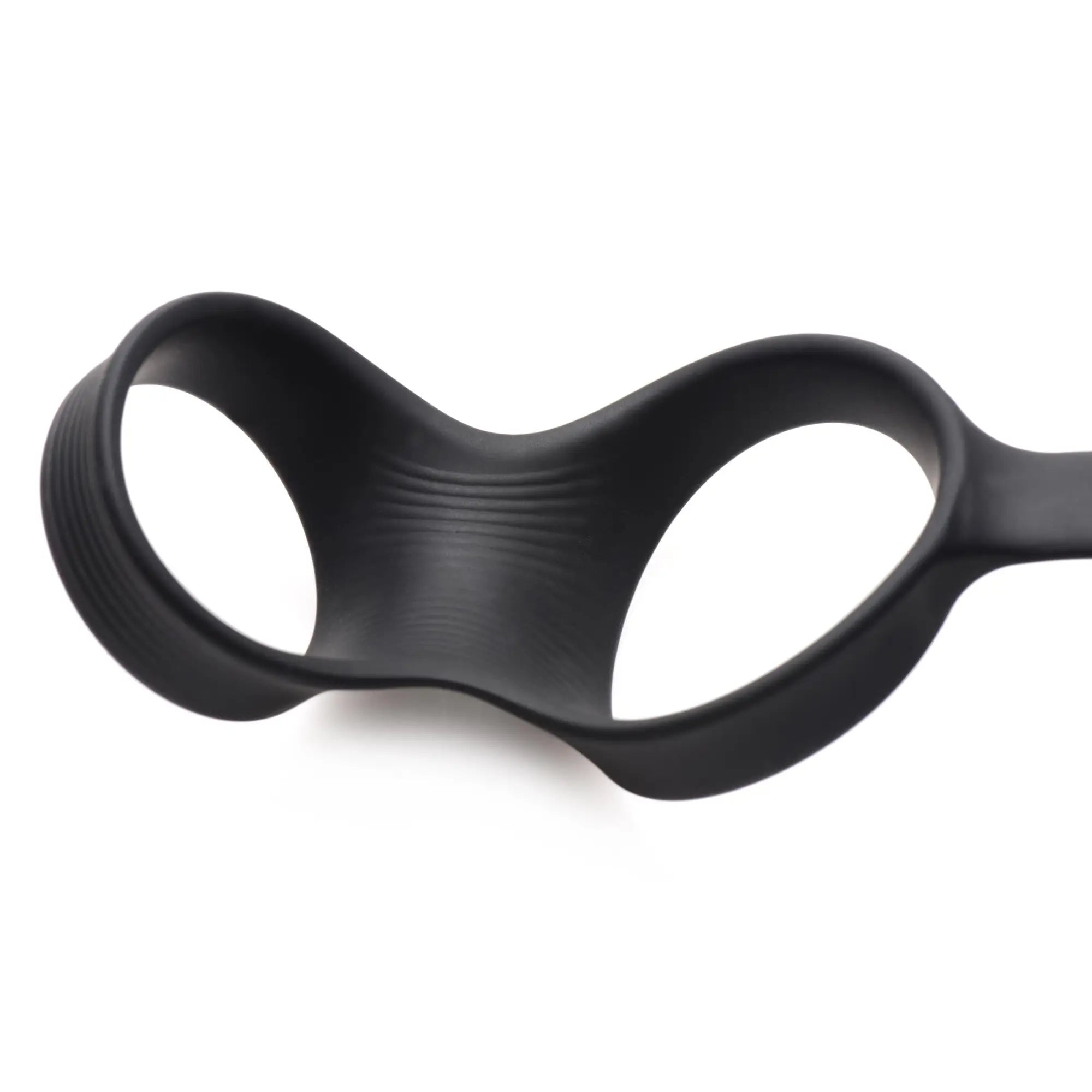 Black silicone Swell 10X prostate plug and cock ring with a contoured, textured design on a white background.