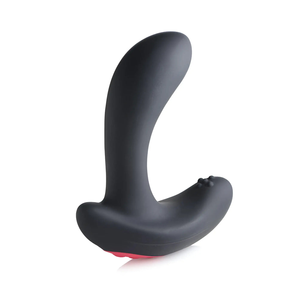 Swell 10X black silicone prostate plug with a curved, ergonomic design and a red base on a white background.