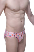 Pink swim brief popsicle with colorful ice cream cone and popsicle pattern perfect for beach and pool use