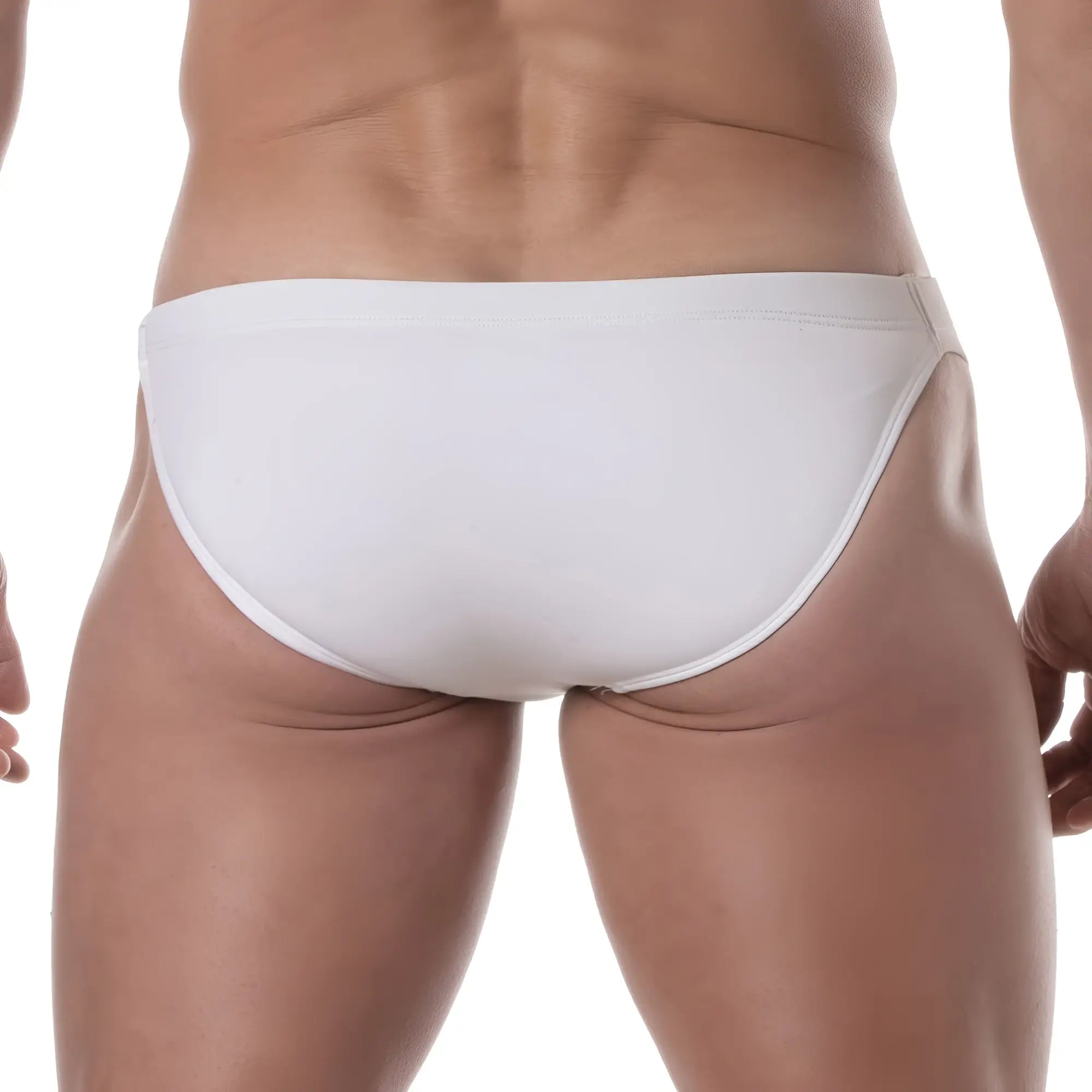 White swim chain brief with smooth seamless design in breathable fabric for comfortable swimwear use