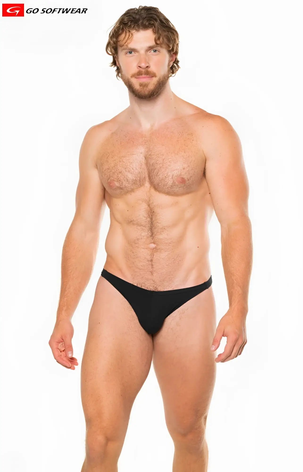 Black t-back thong briefs from go softwear showing the back side made of soft breathable fabric