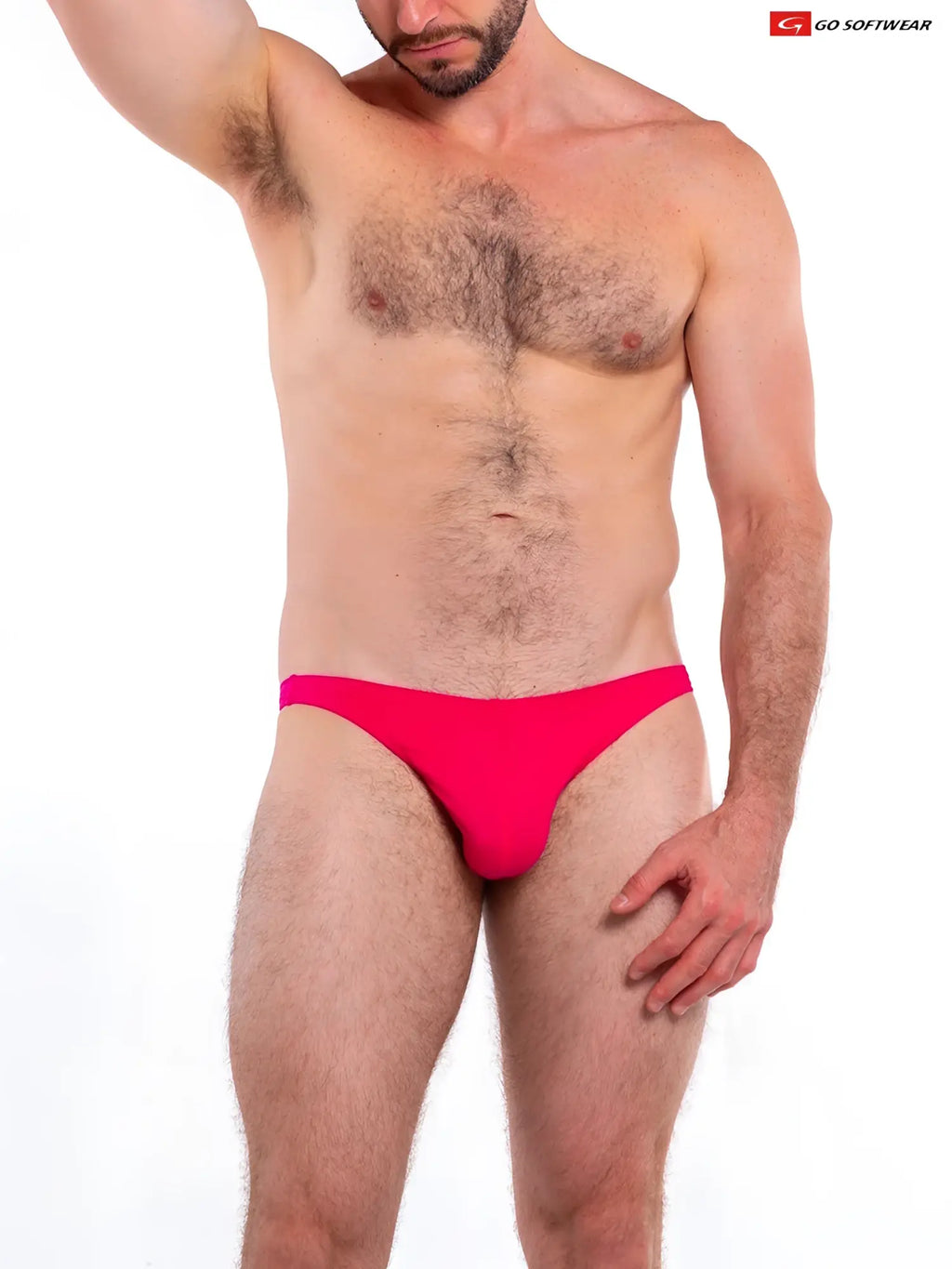 Bright red form-fitting t-back thong briefs from go softwear showing the back side with soft fabric
