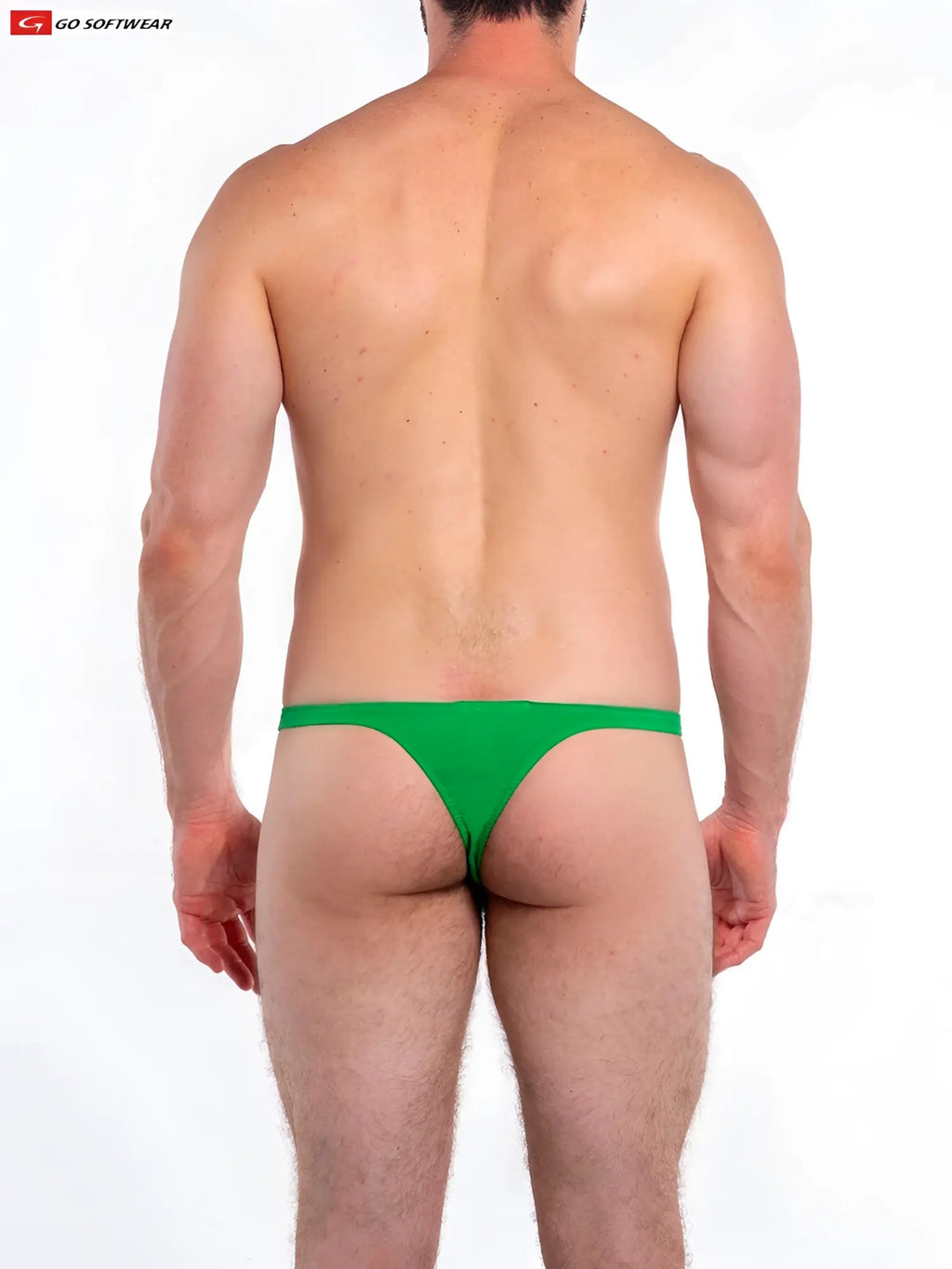 Green t-back thong from go softwear showing the back side made of soft comfortable fabric