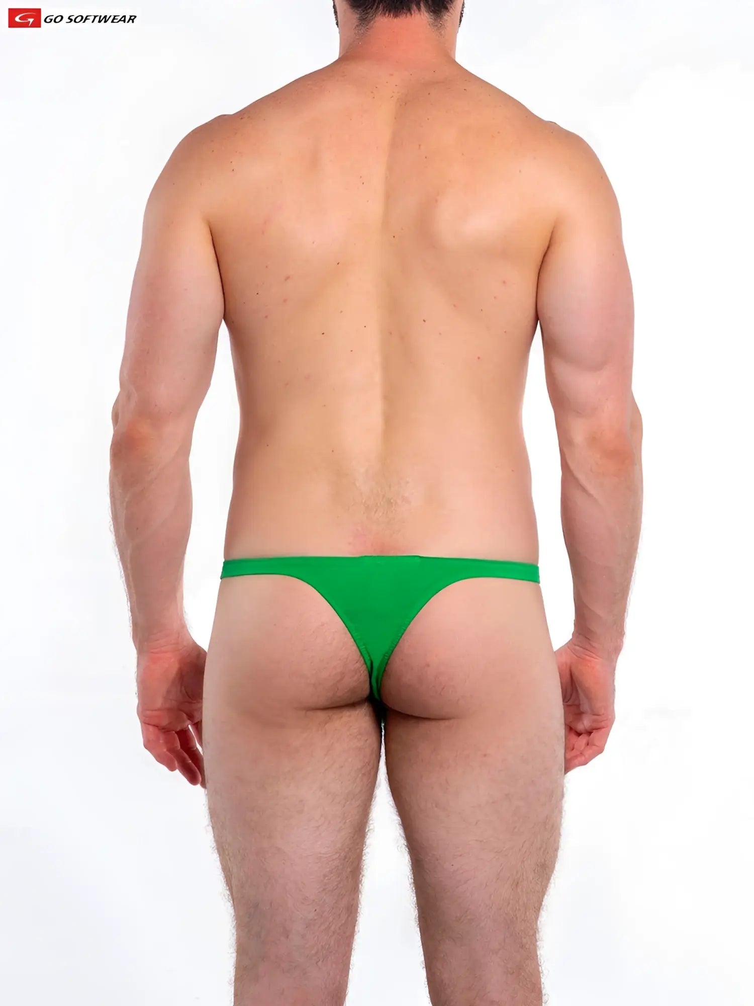 Green t-back thong from go softwear showing the back side made of soft comfortable fabric