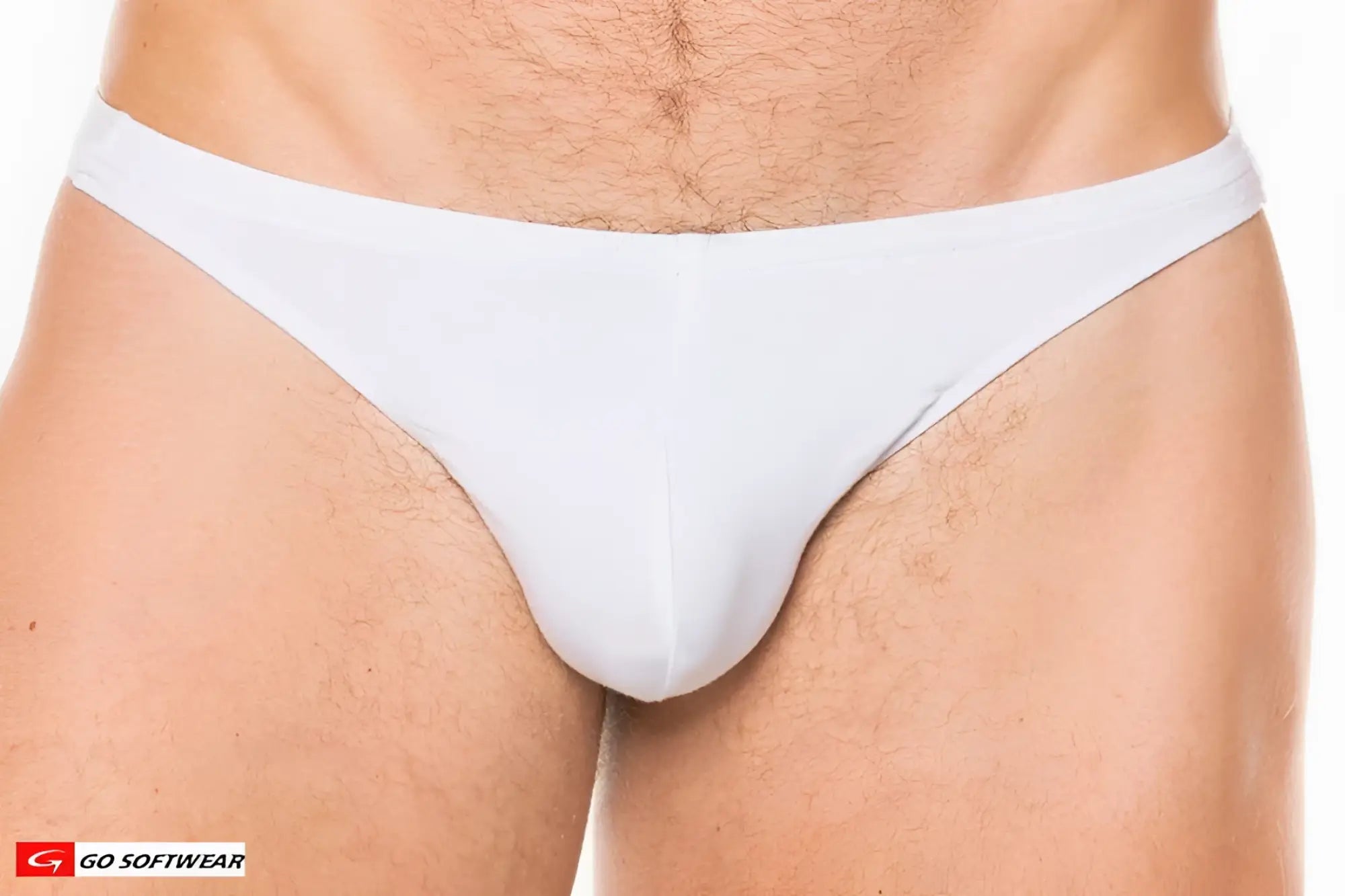 White t-back thong made of smooth stretchy fabric shown from the back in a form-fitting design