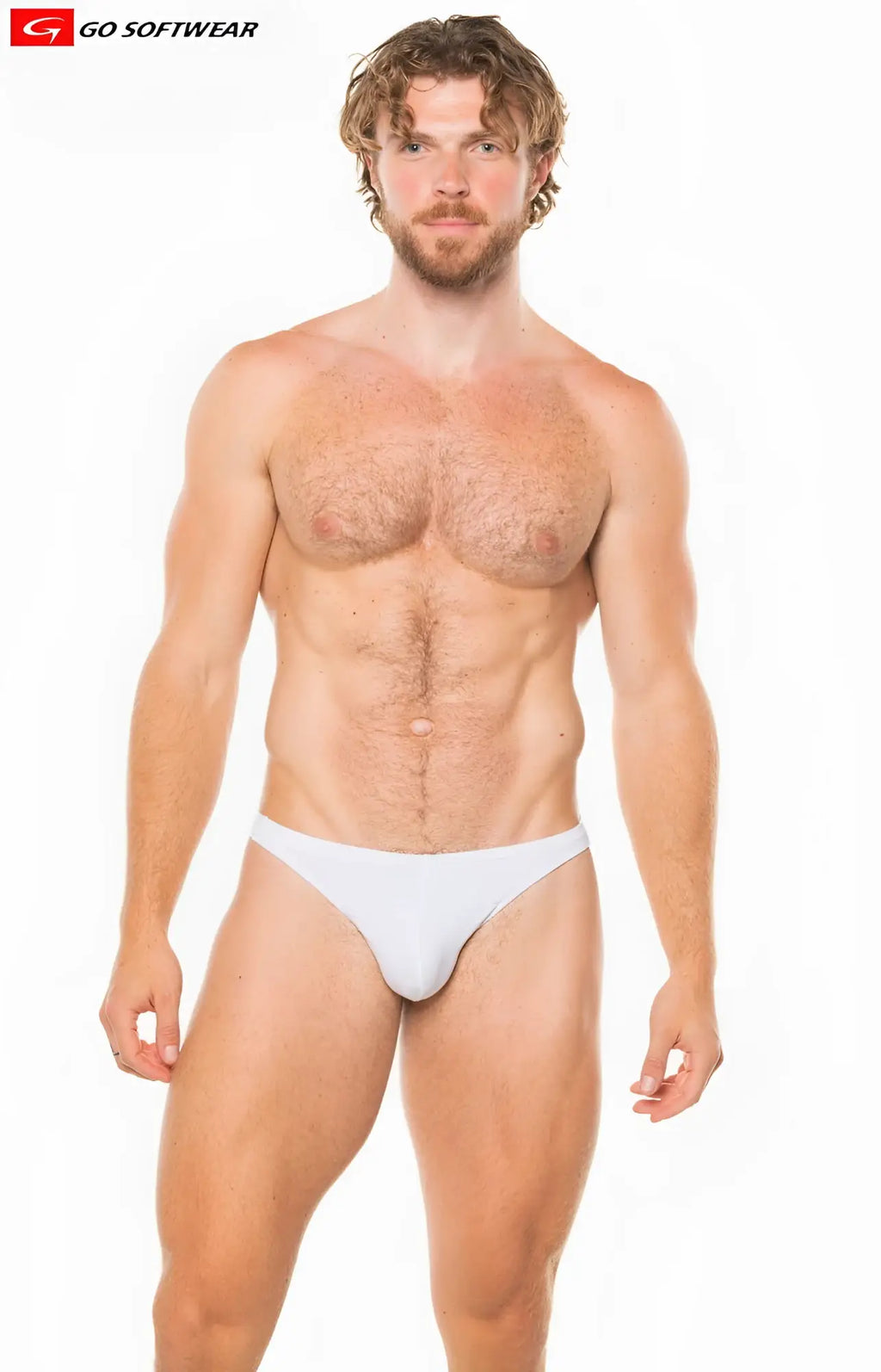 White t-back thong made of soft fabric with a form-fitting design shown from the back side
