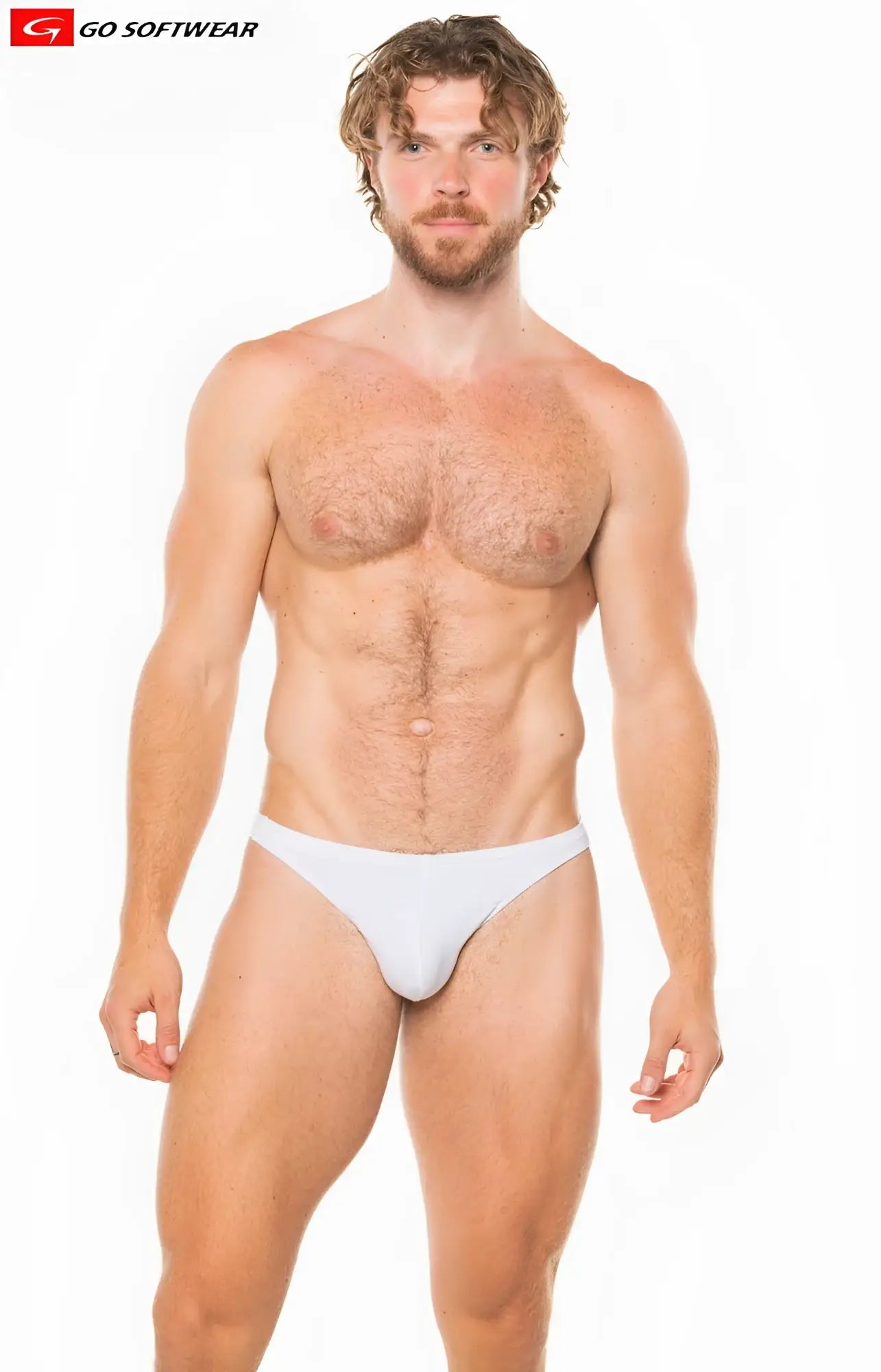 White t-back thong made of soft fabric with a form-fitting design shown from the back side