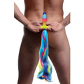 Tailz Rainbow Unicorn Tail anal plug featuring a multi-colored striped base and a long, flowing rainbow faux fur tail.