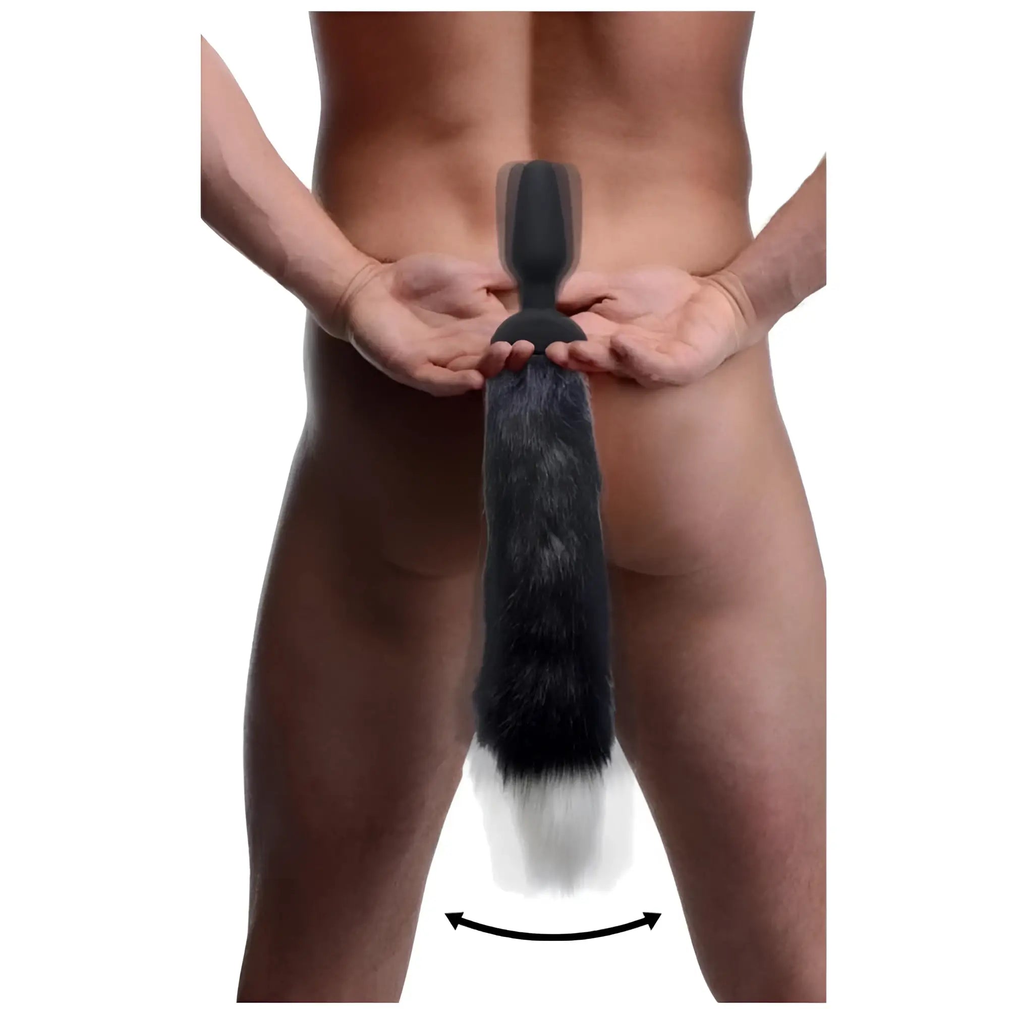 Tailz Remote Control Wagging Fox Tail Anal Plug features a black-and-white faux fur tail attached to a black plug base.