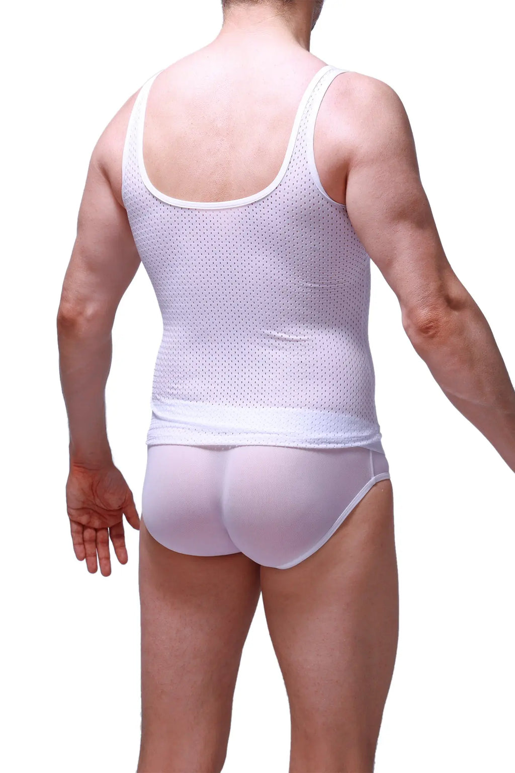 White mesh tank top attan bee white with snug fit and subtle patterned texture for breathable comfort