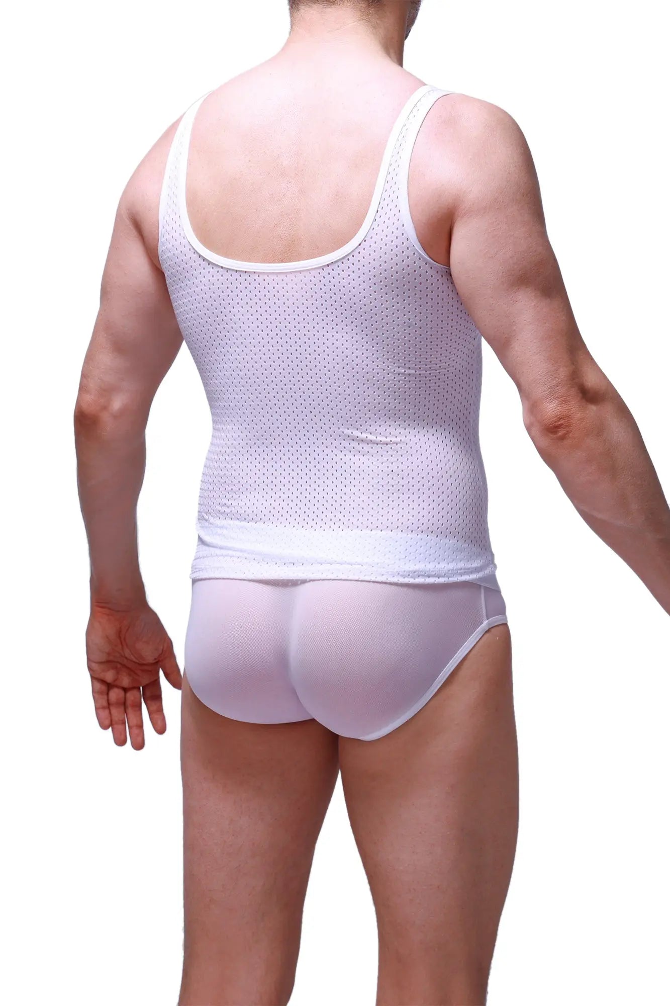 White mesh tank top attan bee white with snug fit and subtle patterned texture for breathable comfort