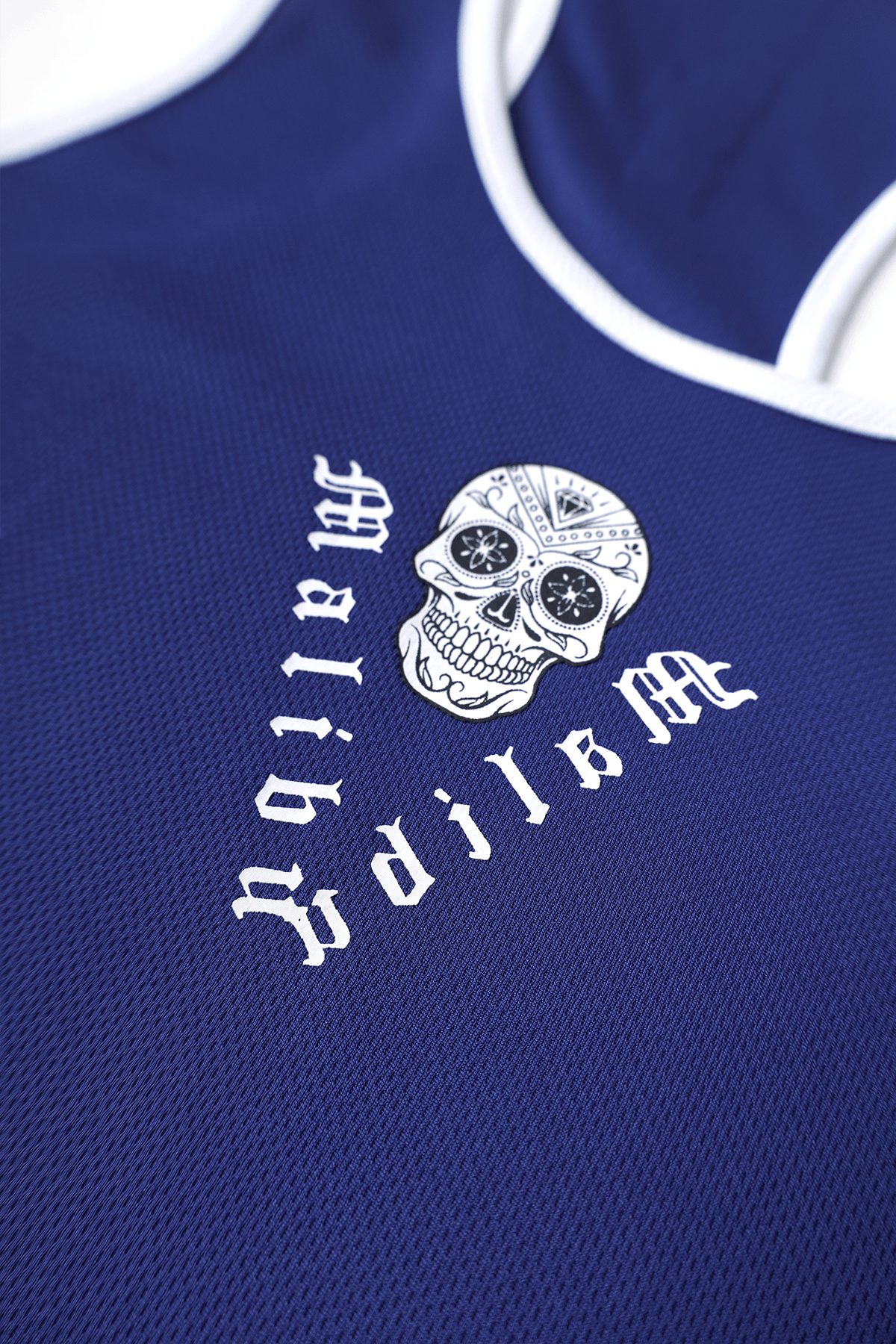 Camiseta sin mangas JJ Gym - Azul oscuro con diseño de calavera