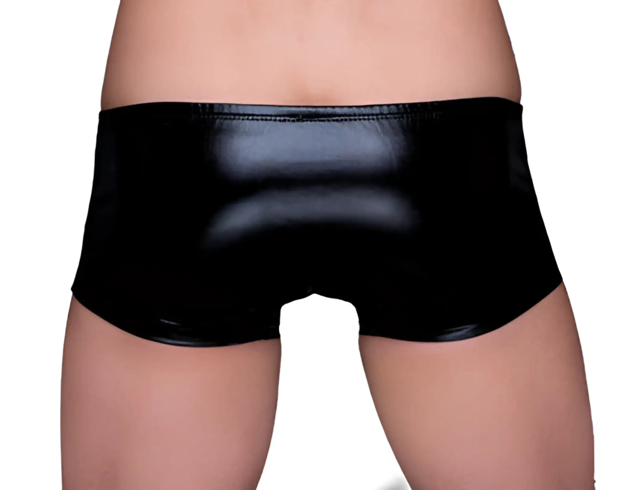 Black patent leather briefs with a sleek glossy finish tartarus coated trunk style front view