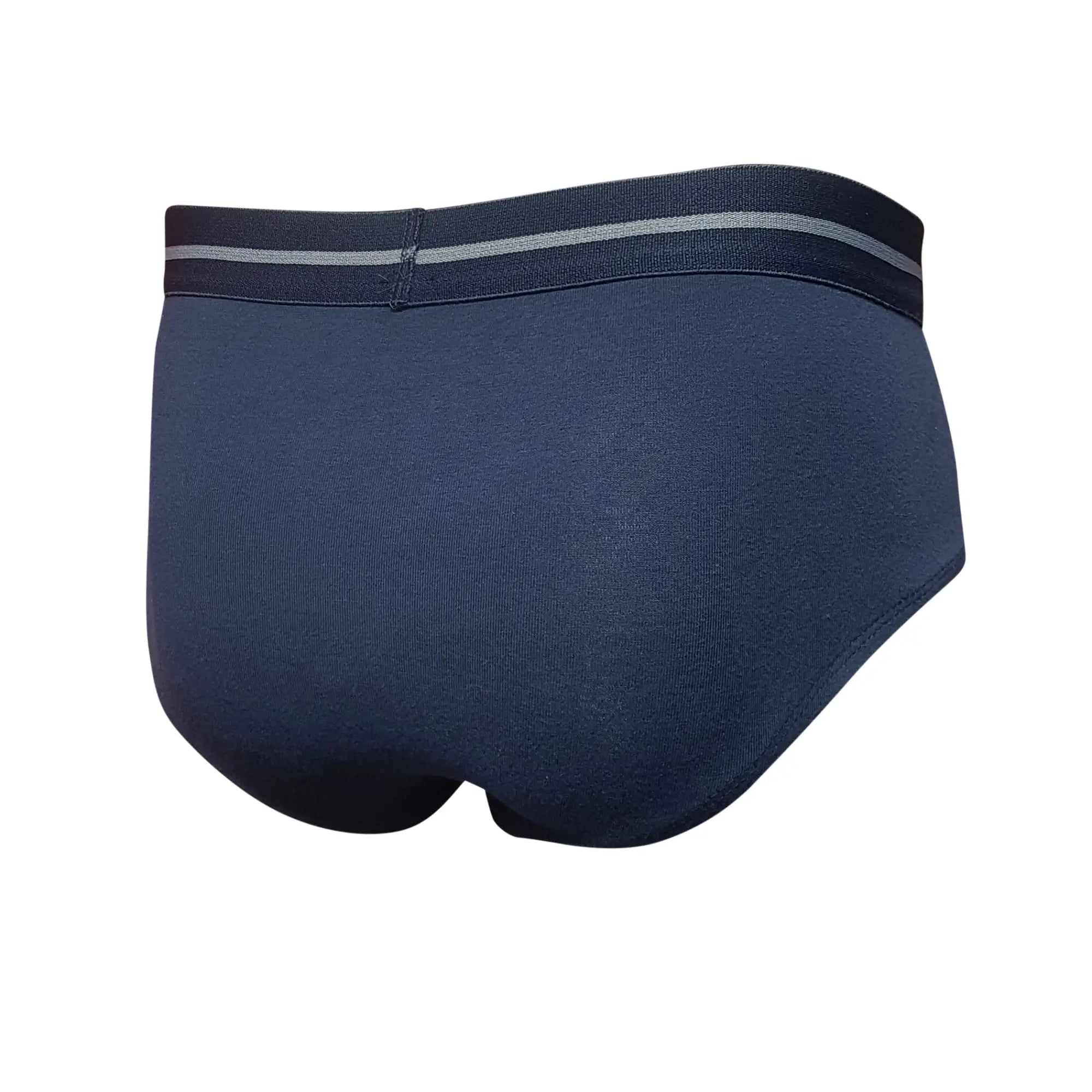 Navy blue tartarus cotton brief with a gray striped elastic waistband for comfortable everyday wear