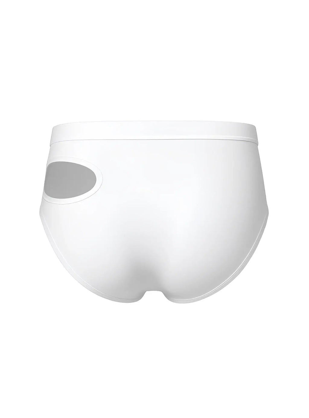 White briefs with a gray oval cutout on the side from the tartarus cut out brief collection
