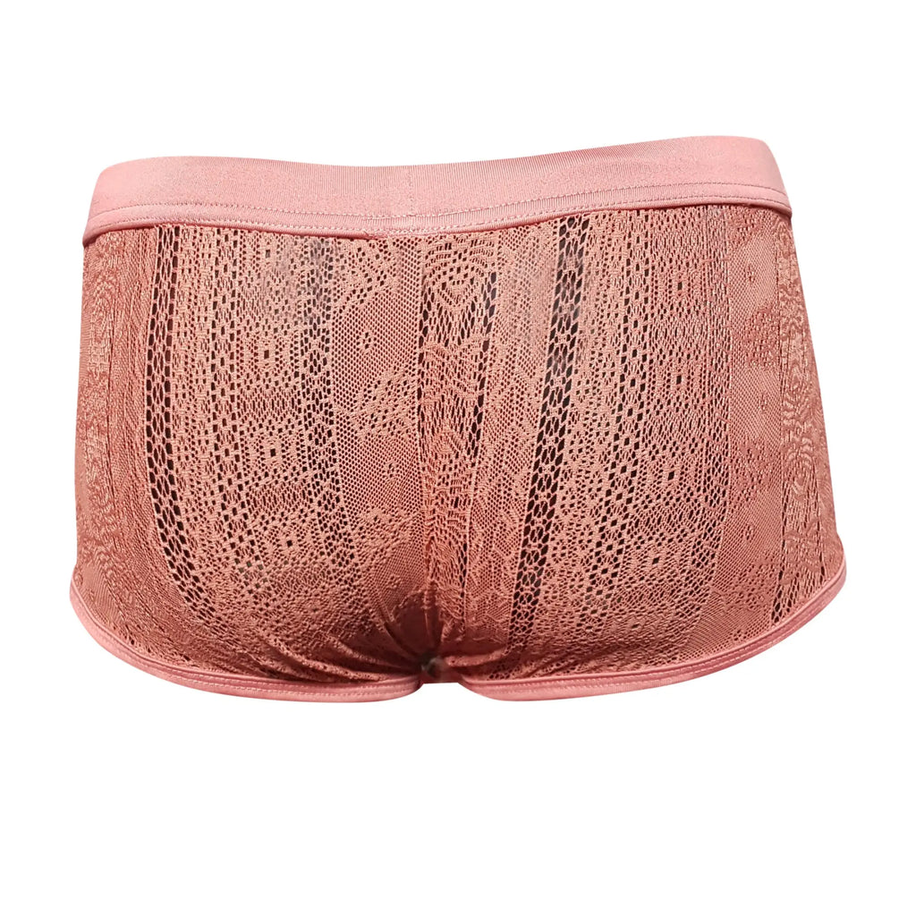 Tartarus lace boyshort in delicate peach with intricate floral lace and soft elastic waistband for comfortable wear