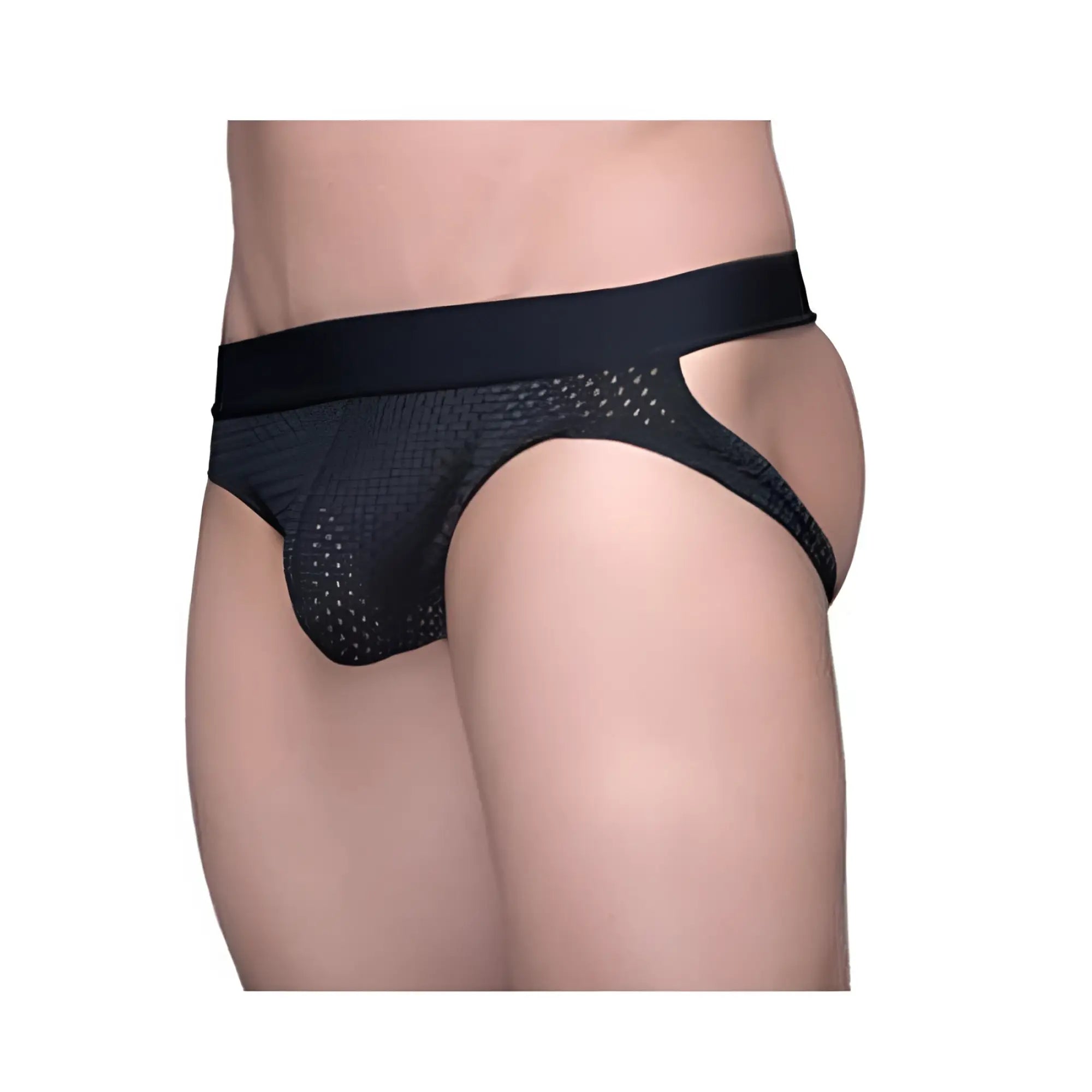 Black mesh athletic briefs tartarus mesh jock with solid elastic waistband for breathable support and comfort