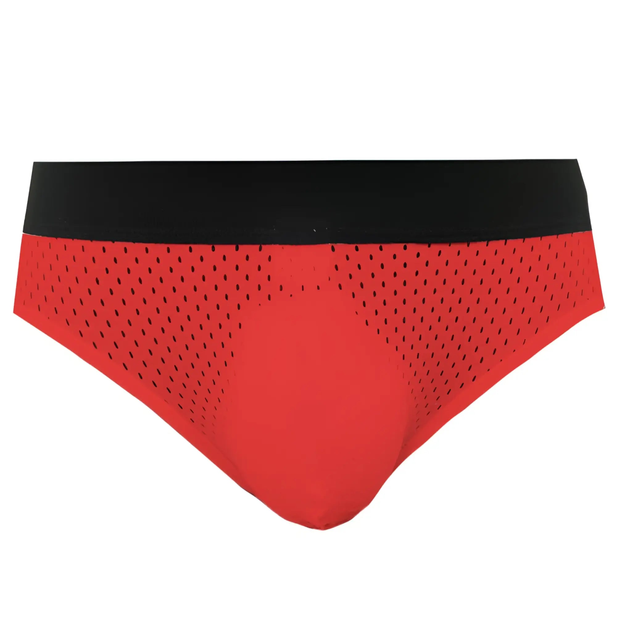Red mesh briefs tartarus mesh jock with black waistband made of breathable mesh fabric