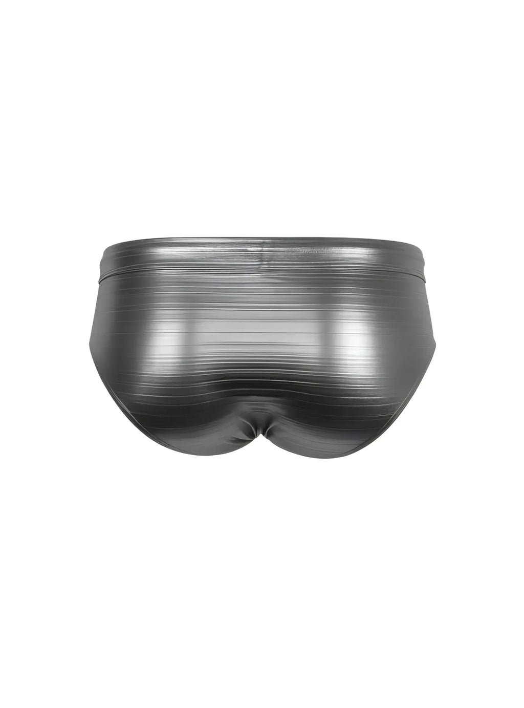 Shiny metallic silver briefs with a sleek ribbed texture in tartarus metallic brief design