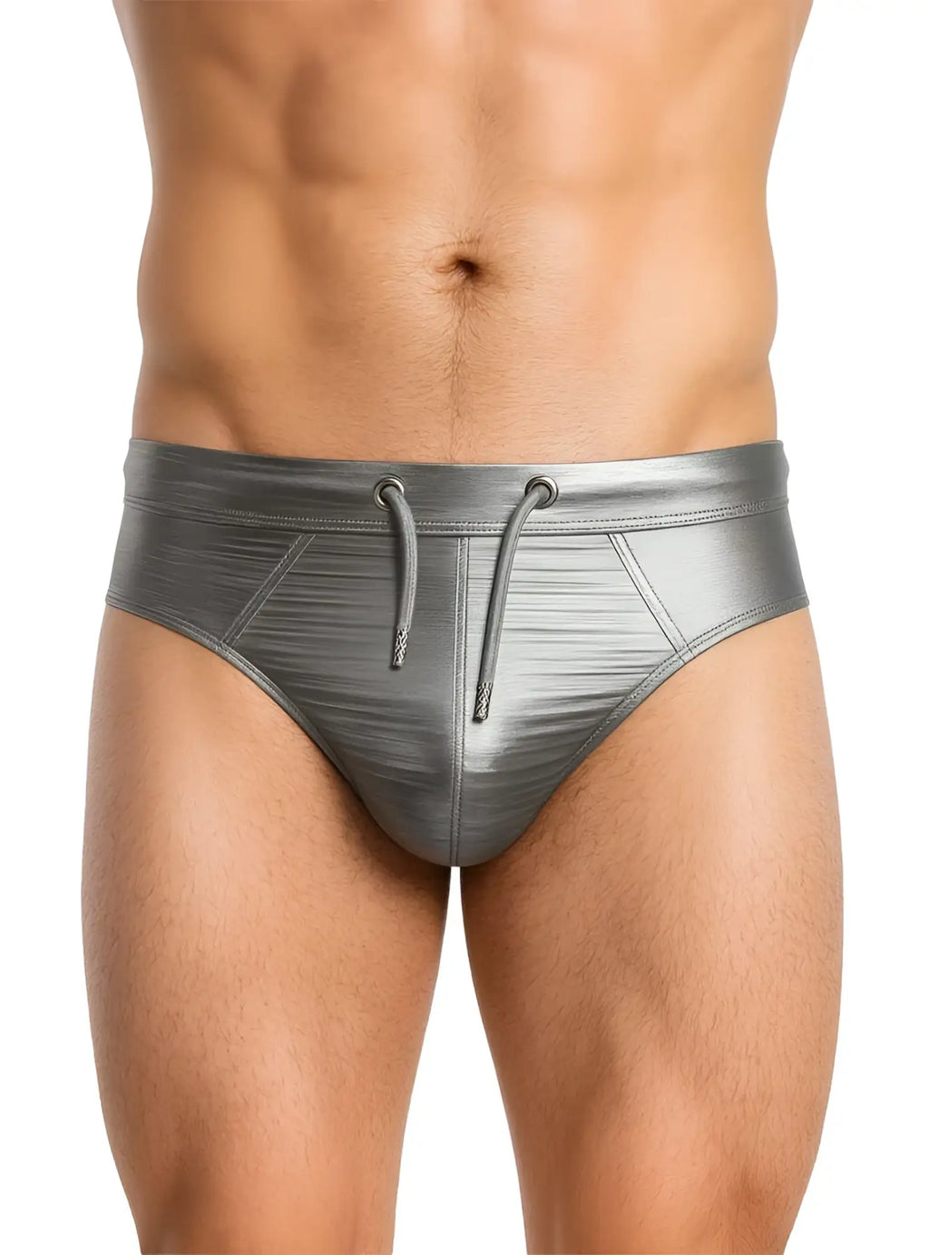 Tartarus metallic brief silver swim trunks with sleek textured finish and adjustable drawstring waistband