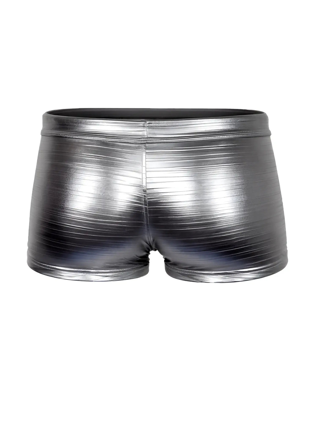 Tartarus metallic trunk shiny silver shorts with a sleek reflective finish and subtle horizontal ribbing