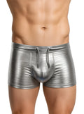 Shiny silver metallic swim trunks tartarus metallic trunk with textured reflective finish and matching drawstrings