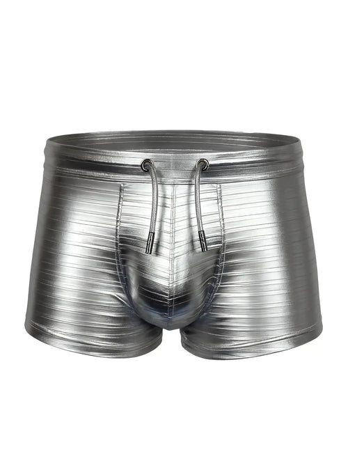 Tartarus metallic trunk shiny metallic silver swim trunks with ribbed texture and drawstring waistband