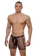 Black mesh briefs tartarus mini net trunk with solid black elastic waistband and side panels for comfortable wear