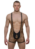 Tartarus Peakaboo wrestler leopard-print wrestling singlet with black trim and matching leopard pouch at front