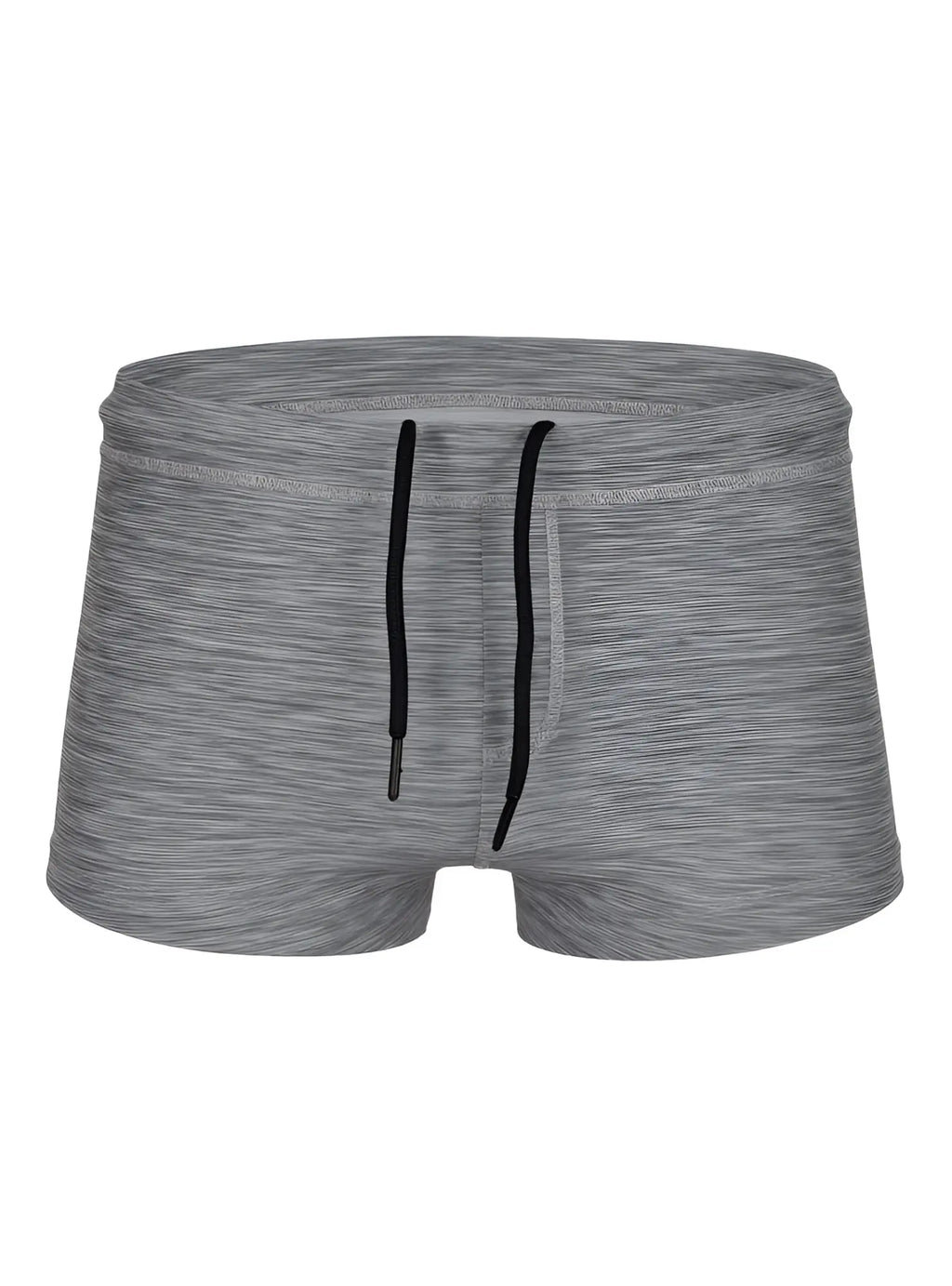 Gray heathered tartarus swim trunk with black drawstrings made for comfortable beach and pool wear