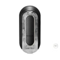 Tenga Black Flip 0-Zero Electronic Vibration Stroker in matte black with a semi-transparent, textured internal core.