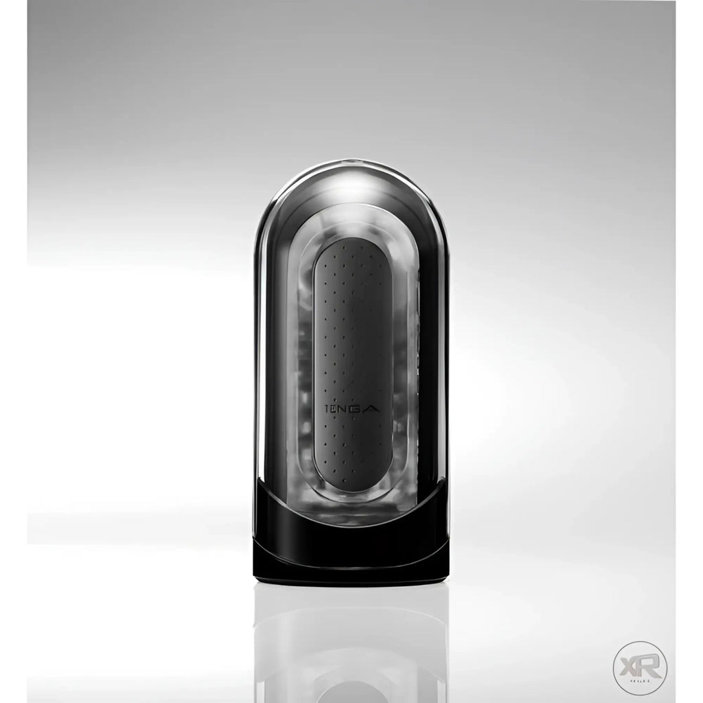 Tenga Flip 0-Zero Black: A sleek, black, oval-shaped personal pleasure device with a textured, translucent interior.