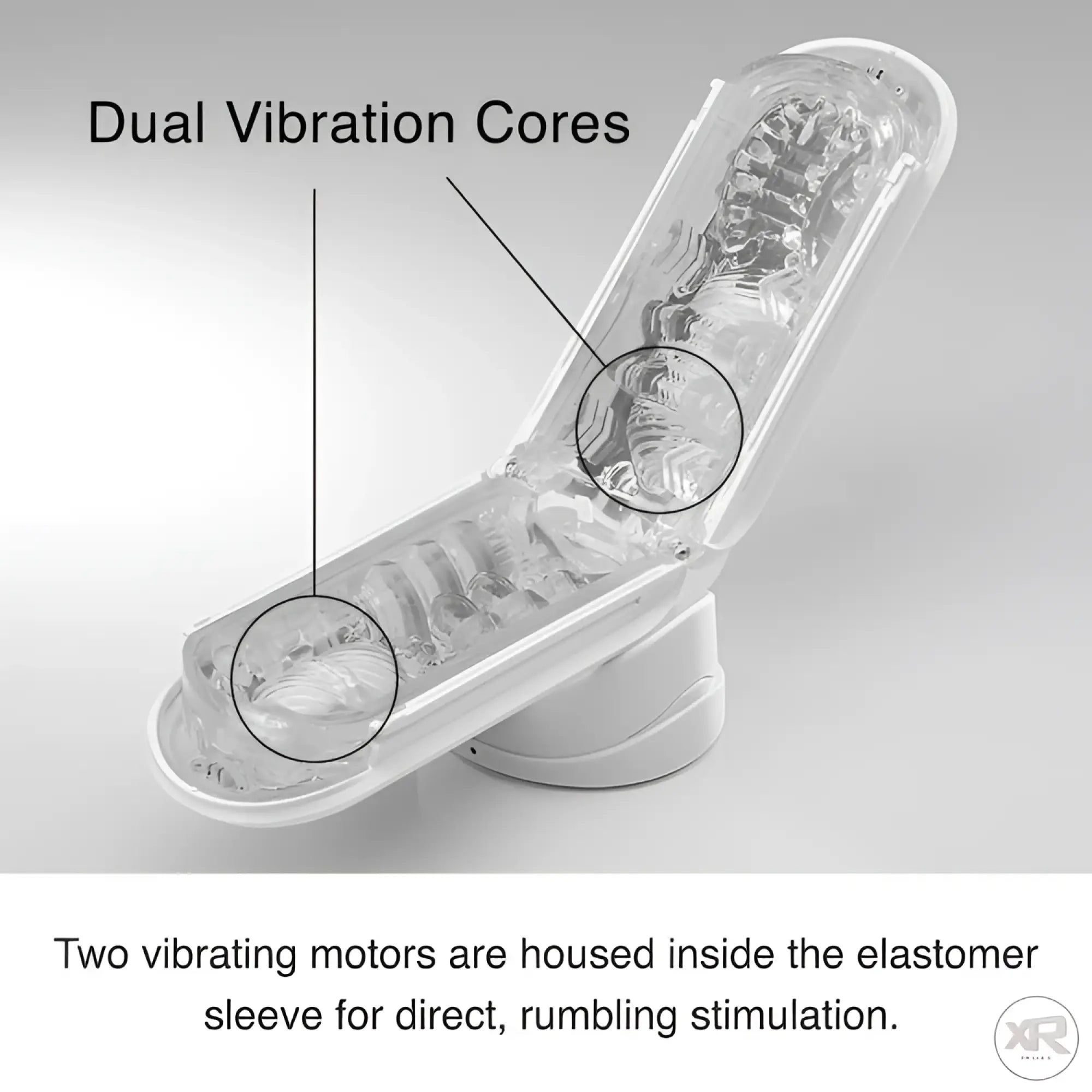 Tenga Flip 0-Zero stroker in white, shown open with a transparent textured sleeve and two highlighted vibration cores.