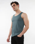 A sleek teal textured stretch mesh performance tank top with smooth form-fitting fabric and sleeveless design