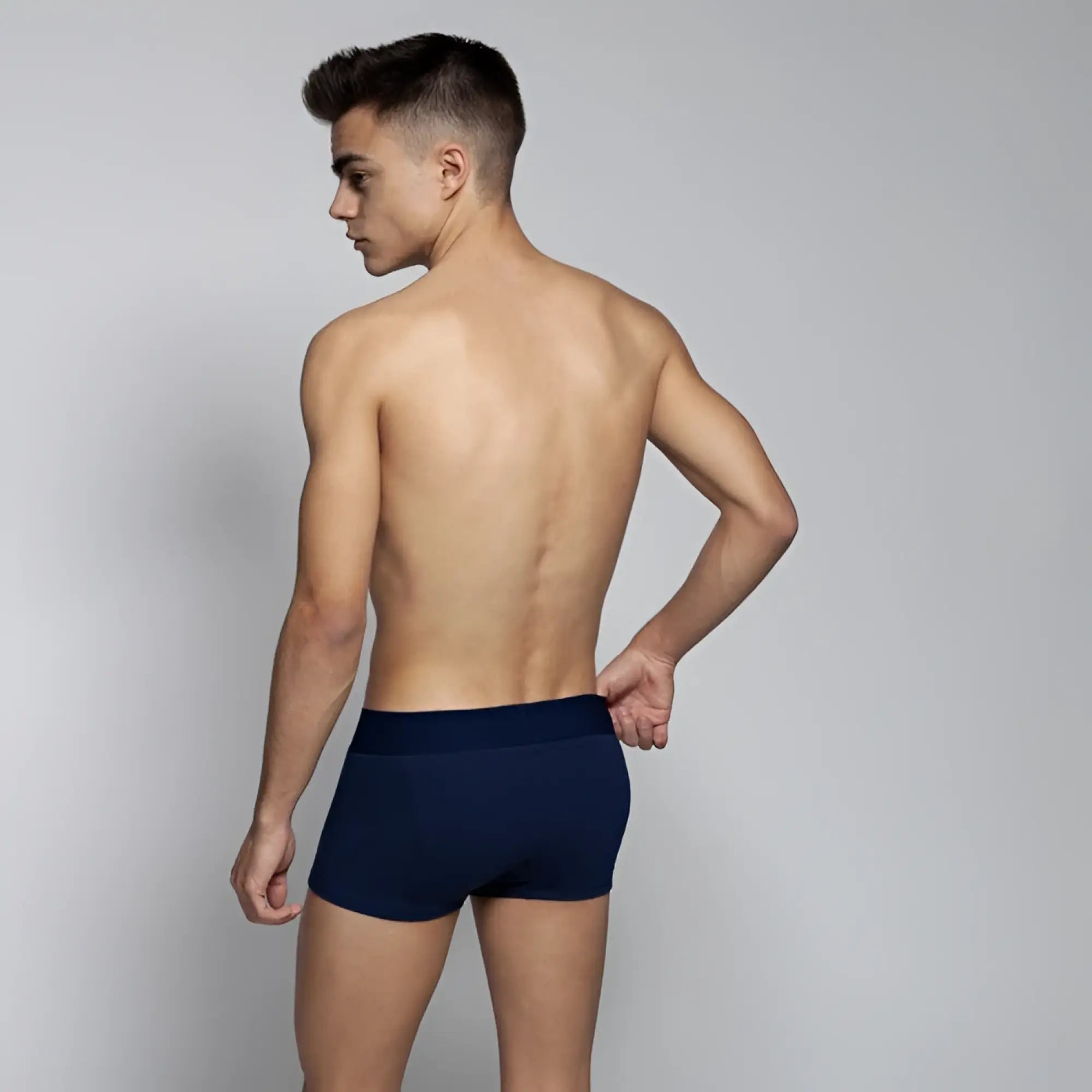 Navy blue cotton basic trunk boxer brief underwear thancute tc5 size l showing front side