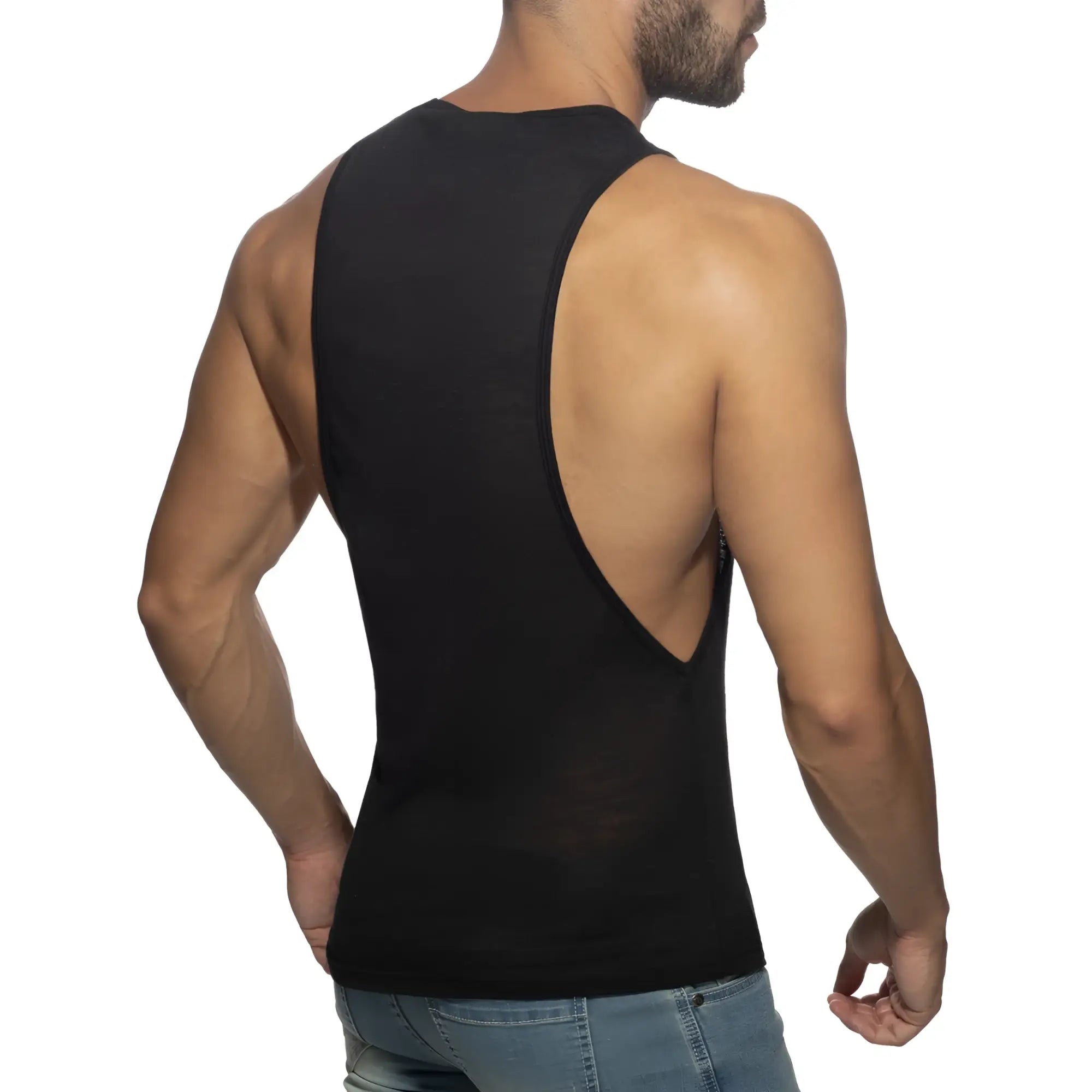 Black sleeveless tank top thin flame low rider with a cutout back design perfect for casual wear