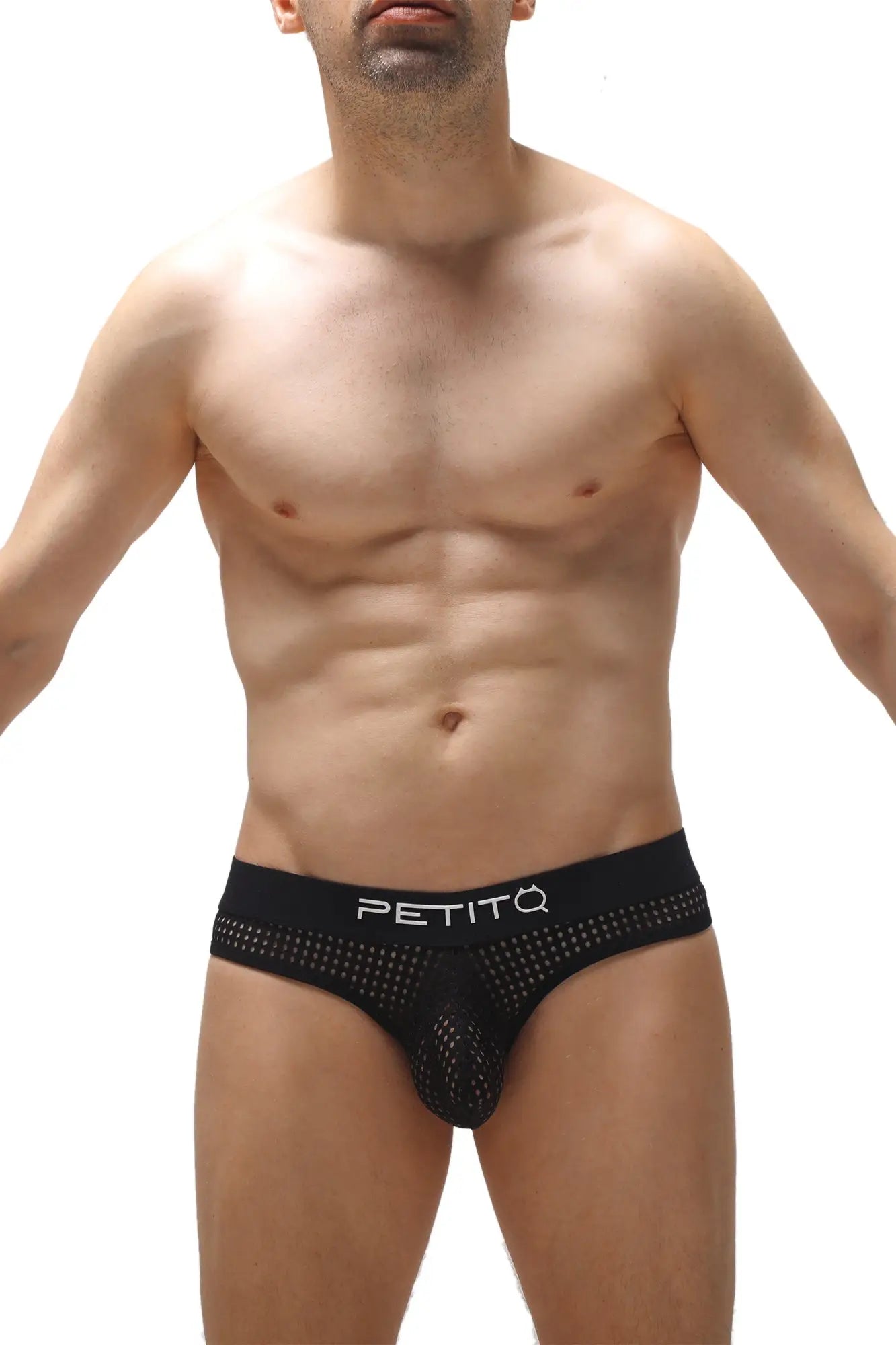 Thong auzis durtol black black mesh briefs with perforated design and petitq logo on the waistband