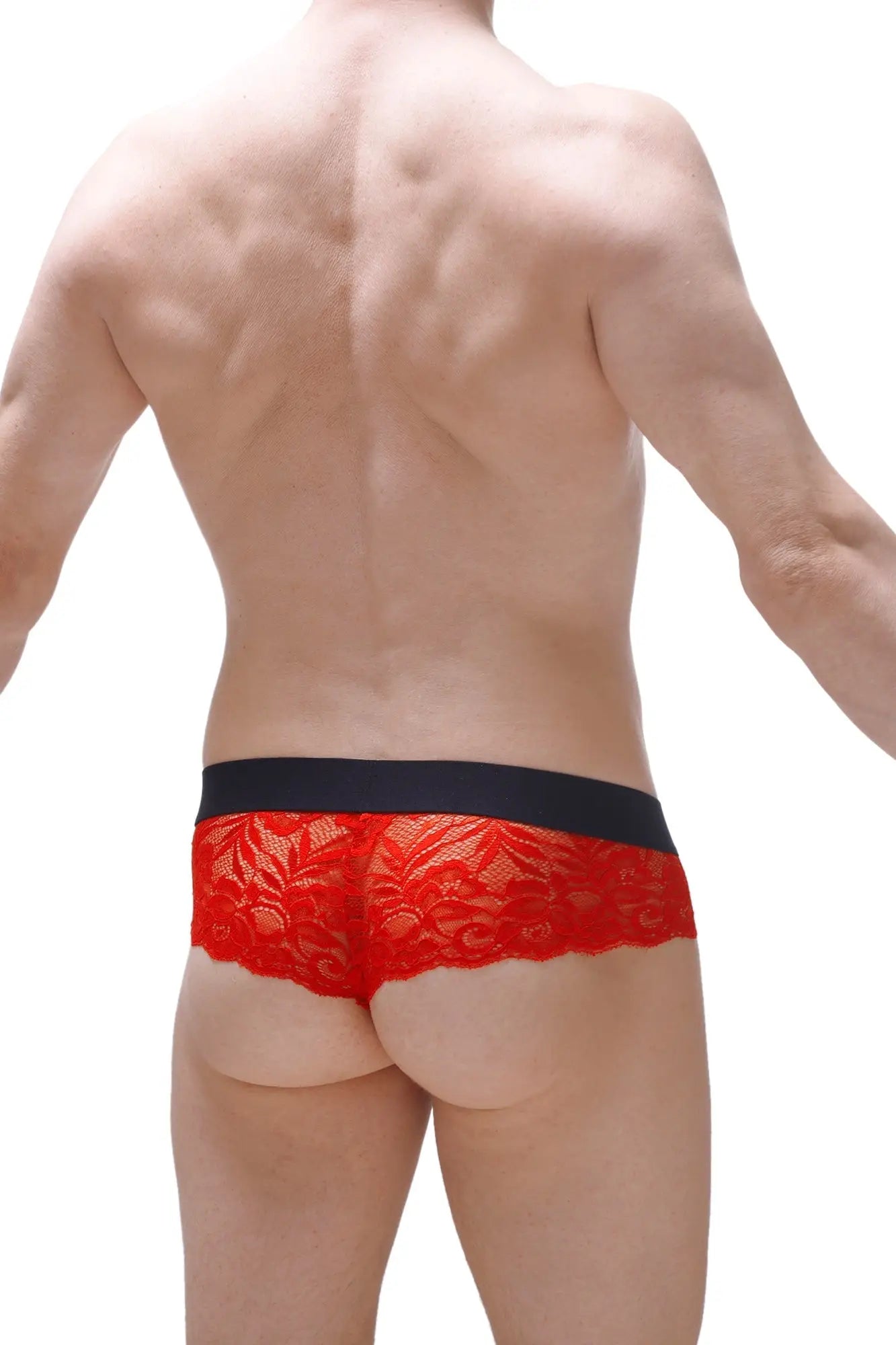 Thong blécourt red red lace briefs with black elastic waistband front view