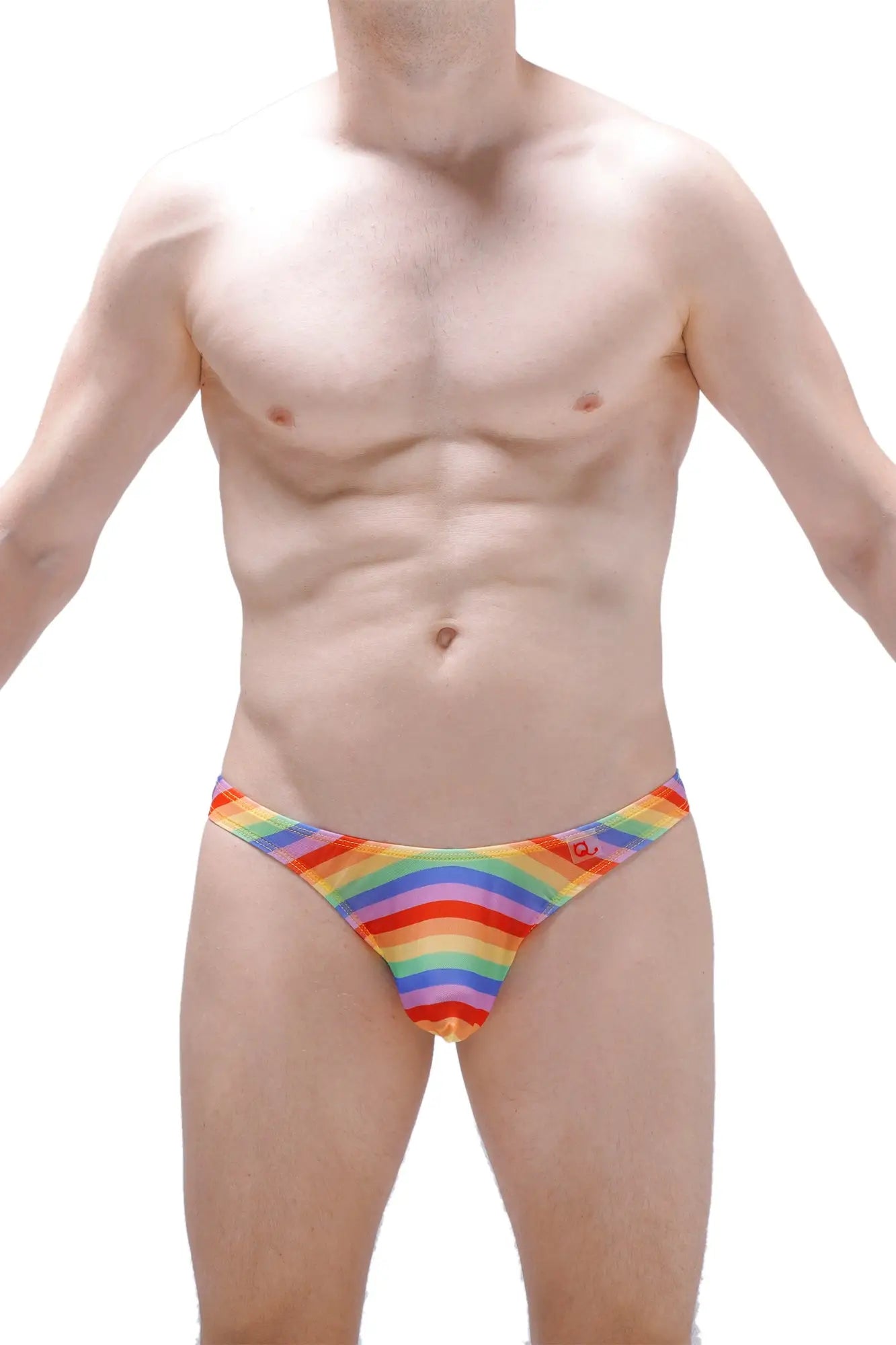 Thong Chill Net Rainbow rainbow-striped men’s briefs with a snug form-fitting design in breathable net fabric