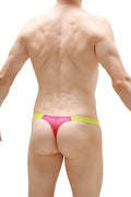 A vibrant pink and neon yellow mesh thong with a sleek form-fitting design called thong cornil net fuchsia