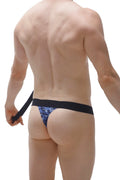 Thong Doggy camo blue briefs with blue and black pattern and solid black waistband for comfortable wear