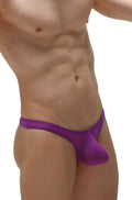 Purple sheer mesh thong with contoured design in magenta showing front view for comfortable wear